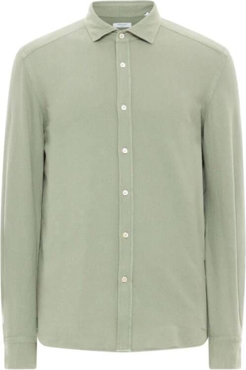 Boglioli Groene 100% Jersey Katoenen Slim-Fit Overhemd Groen Heren