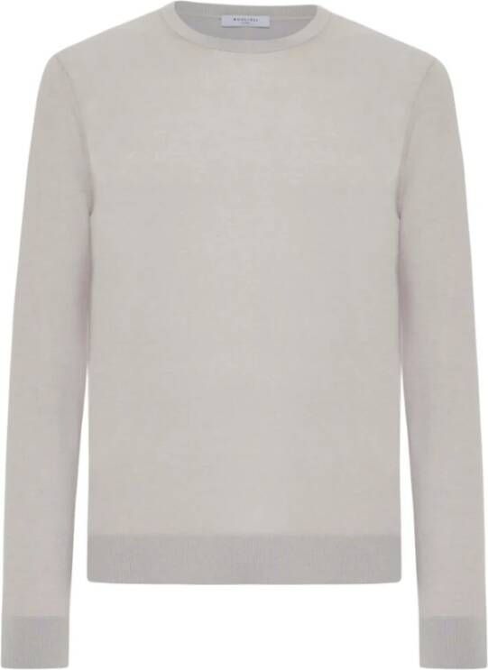 Boglioli Luxe Blauwe Katoen Kasjmier Zijden Trui Lime Wit Katoen Kasjmier Zijde Trui Donkerblauwe Katoen Kasjmier en Zijden Crewneck Trui Blue White Heren