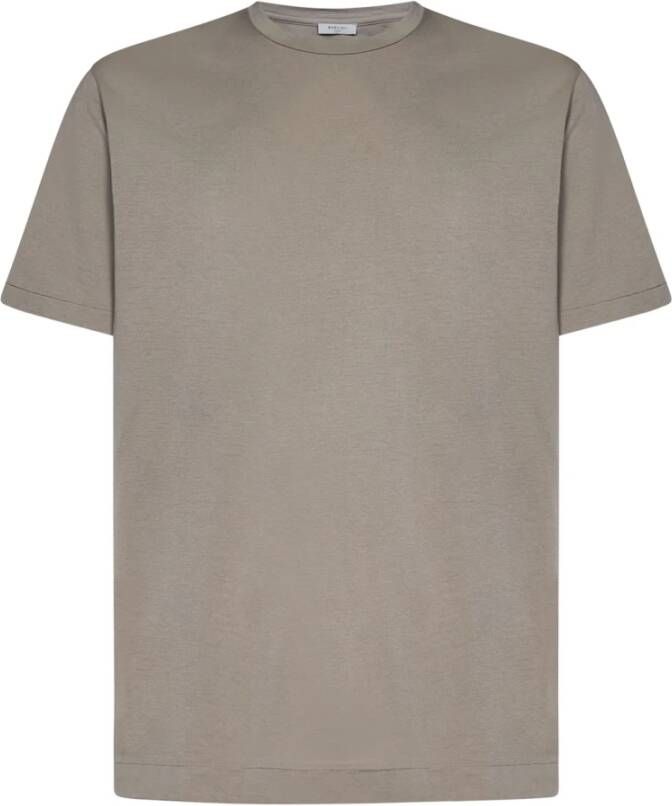 Boglioli Mannen T-shirt in modderkleur met geribbelde ronde hals Beige Heren