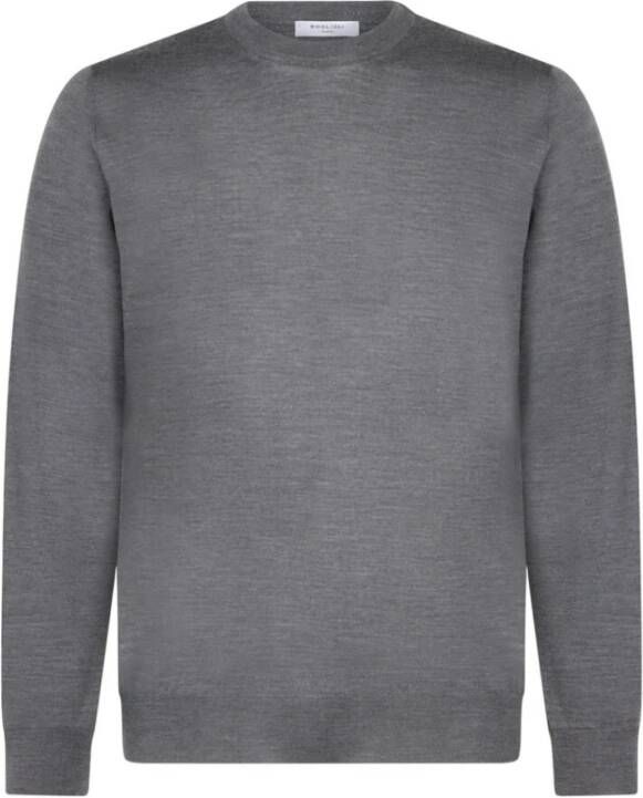 Boglioli Puur Virgin Wool Crewneck Sweater Gray Heren
