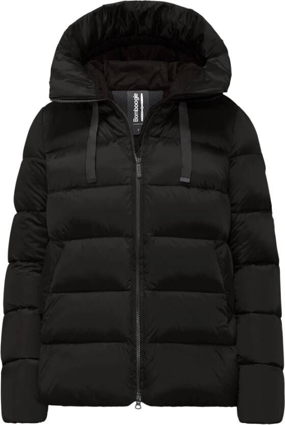 BomBoogie Bright Nylon Rome Donsjas Korte A-lijn Hoodie Jas Zwart Dames