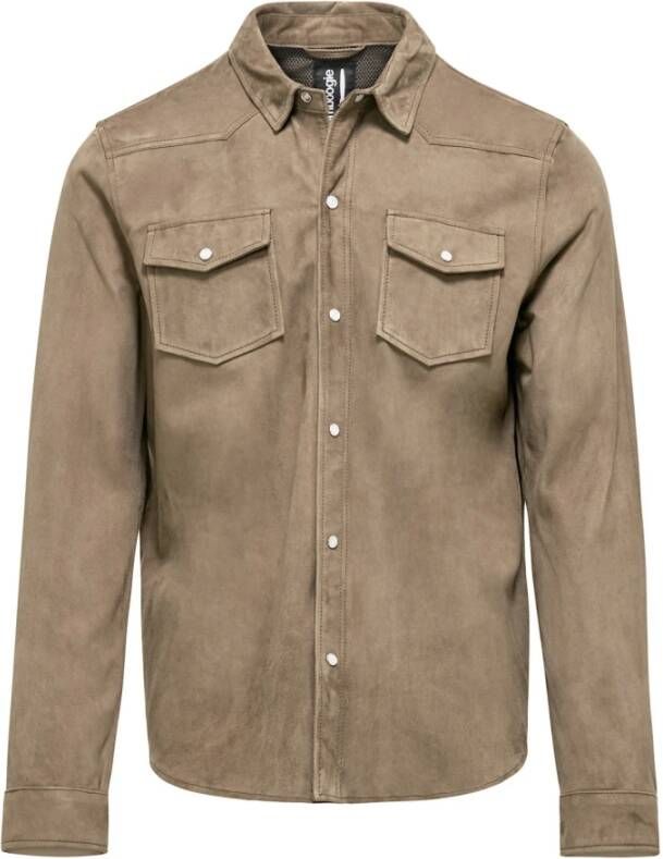 BomBoogie Cash Leren Overhemd-Jas Beige Heren