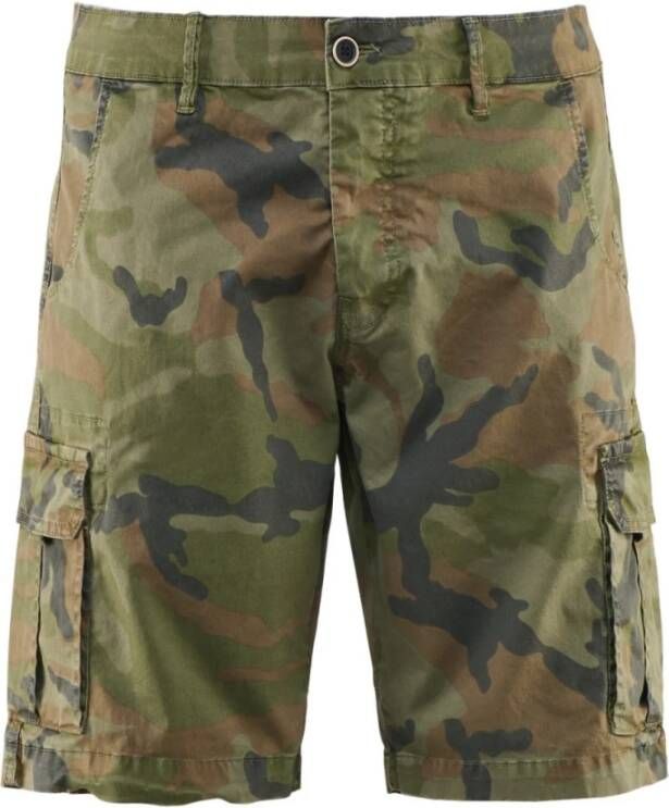 BomBoogie Comfortabele Cargo Bermuda in Camouflage Katoenen Gabardine Groen Heren