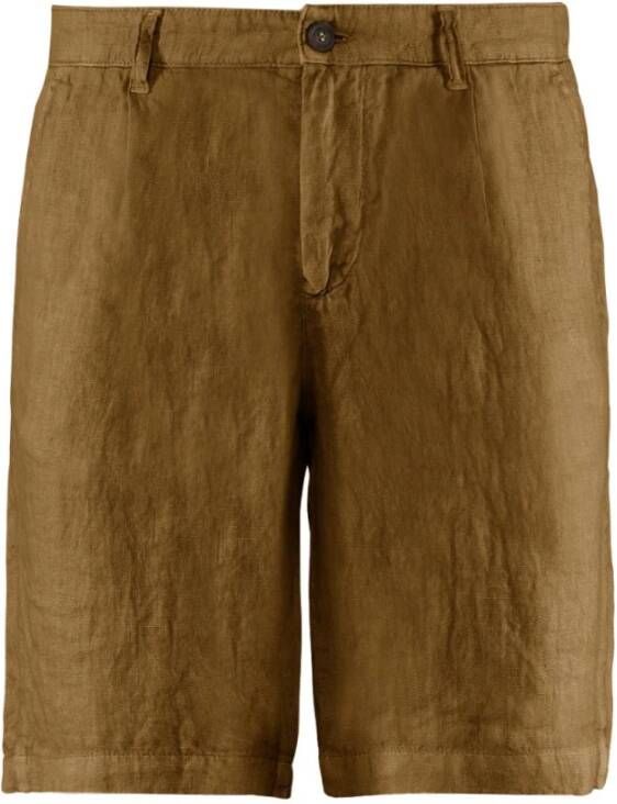 BomBoogie Comfortabele pasvorm linnen Chino Bermuda shorts Bruin Heren