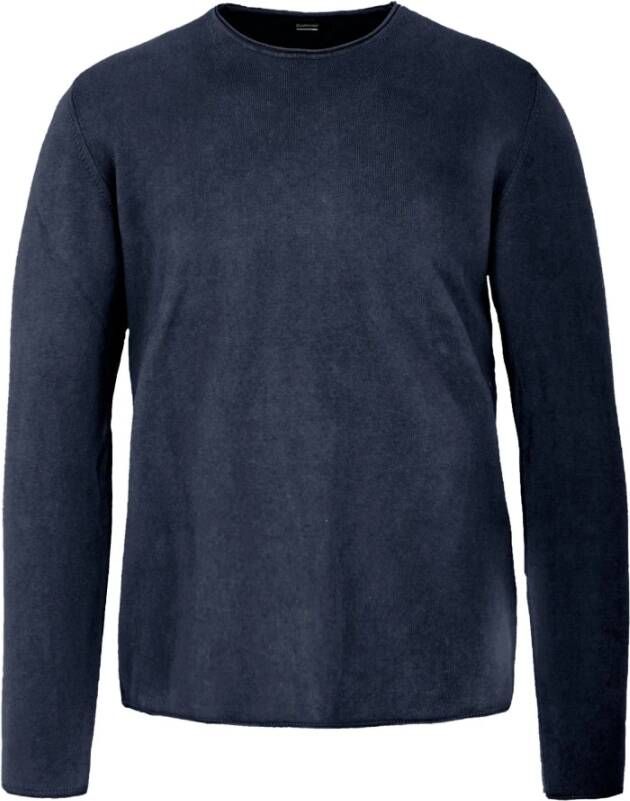 BomBoogie Crew Neck Gebreide Trui met Omgeslagen Zoom Blauw Heren