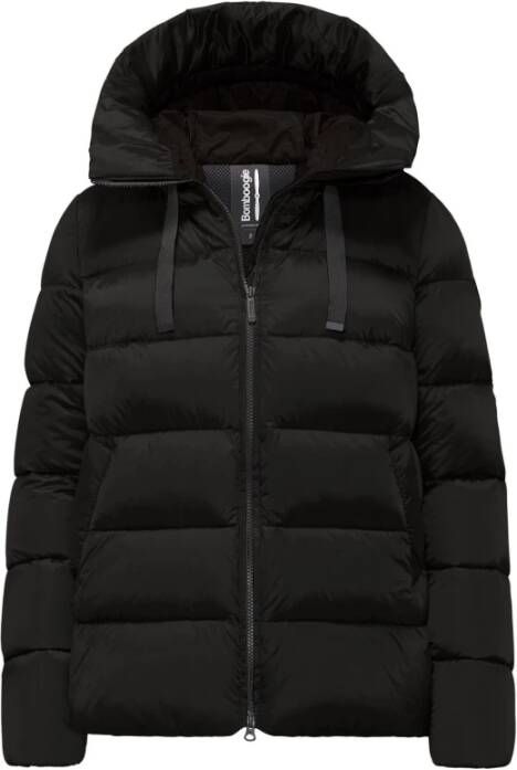 BomBoogie Bright Nylon Rome Donsjas Korte A-lijn Hoodie Jas Zwart Dames