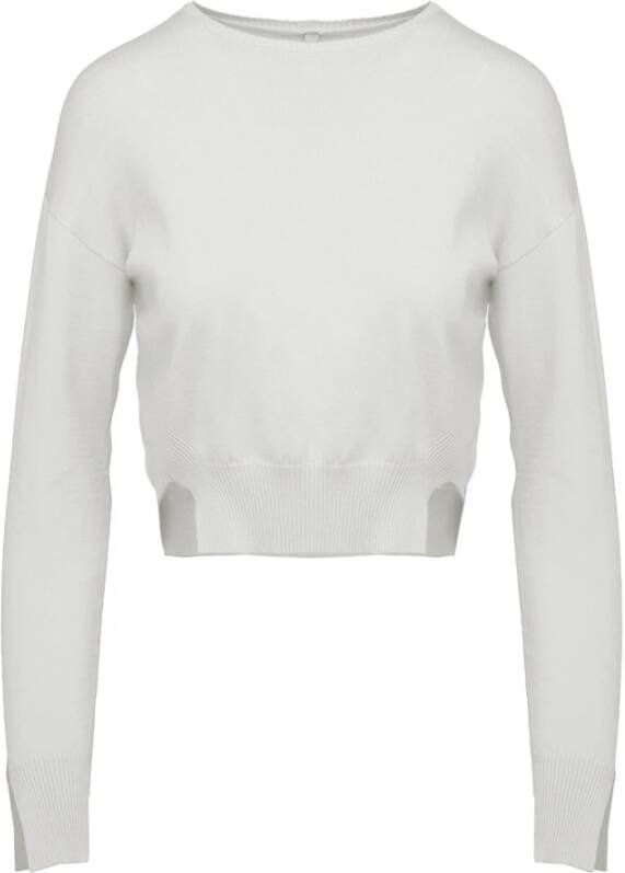 BomBoogie Geknipte Crew Neck Sweater met Splitten White Dames