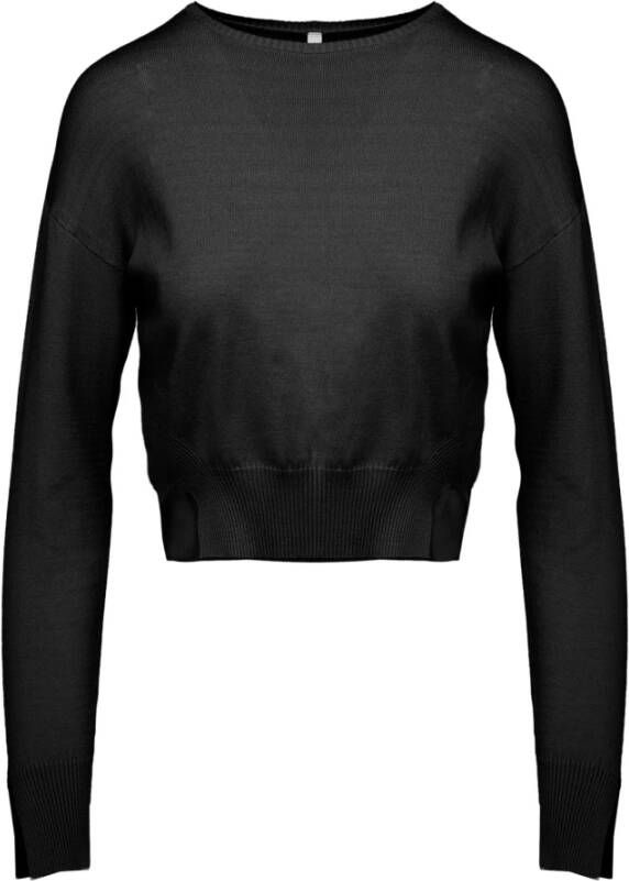 BomBoogie Geknipte Crew Neck Sweater met Splitten Black Dames