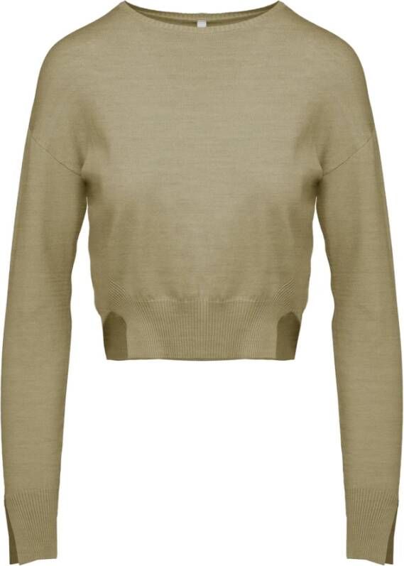 BomBoogie Geknipte Crew-Neck Sweater met Splitten Groen Dames