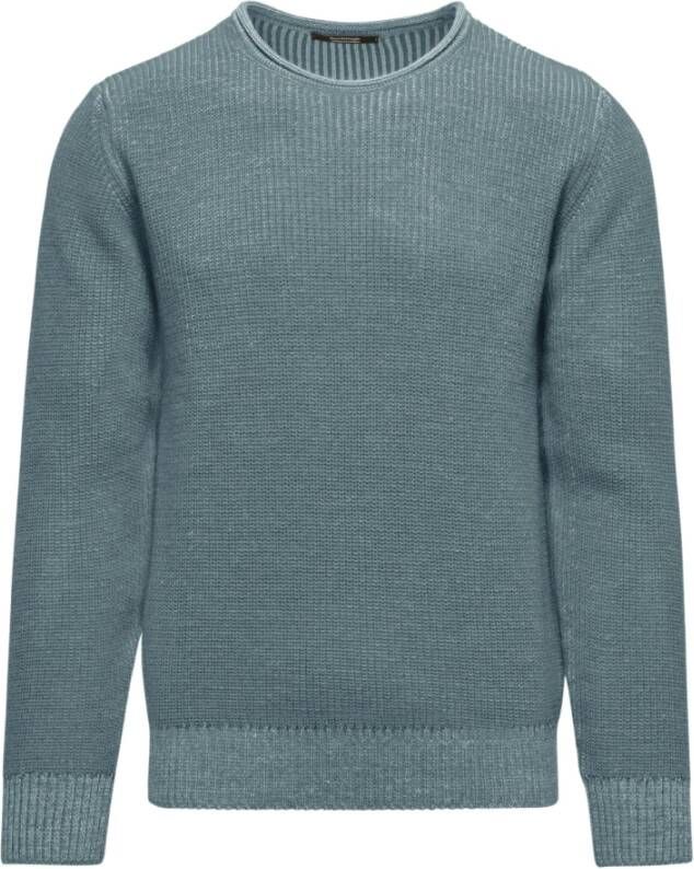 BomBoogie Geribbelde trui van wolmix met ronde hals Blauw Heren