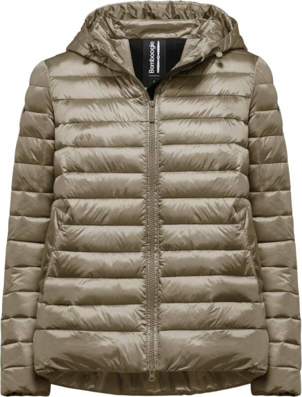 BomBoogie Glanzende Nylon Comfy Jas met Synthetische Veren Vulling Bruin Dames