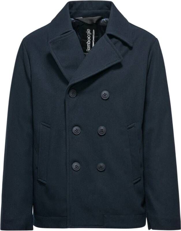 BomBoogie Heren wollen blend dubbelrijige jas Blauw Heren