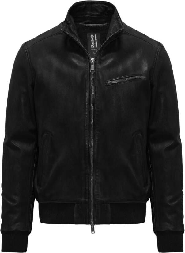 BomBoogie Casual Heren Leren Bomberjack Zwart Heren