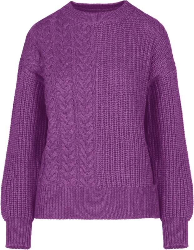 BomBoogie Kabelgebreide Ronde Hals Trui Purple Dames