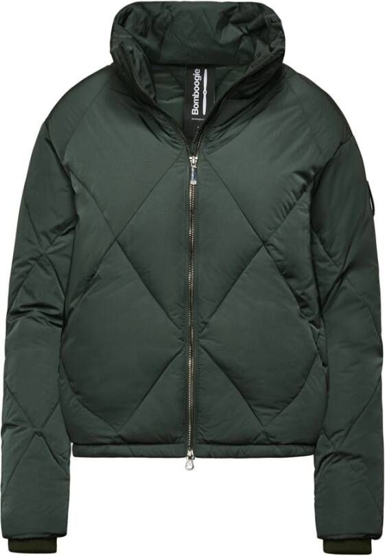BomBoogie Korte Nylon Donsjas met Diamant Quilting Groen Dames