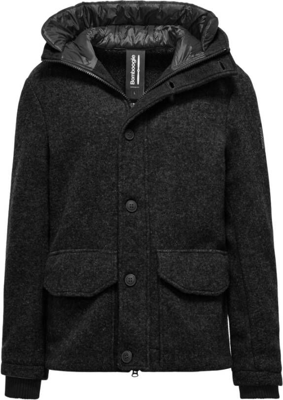 BomBoogie Korte wollen parka met capuchon Zwart Heren