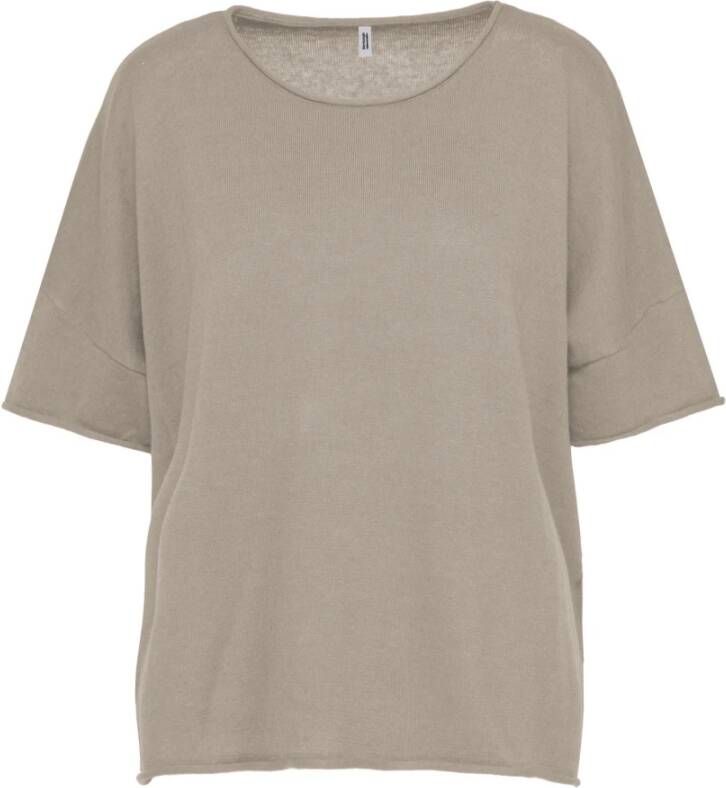 BomBoogie Kortemouwensweatshirt van katoen-linnenmix Beige Dames