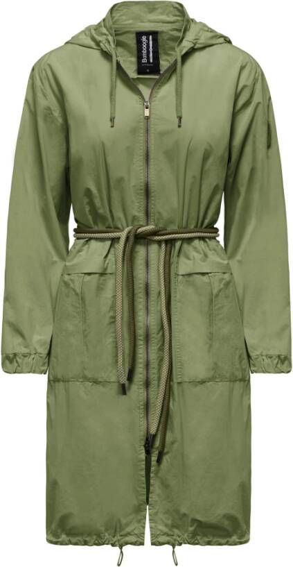 BomBoogie Lange ongevoerde parka met tweekleurige koordriem Groen Dames