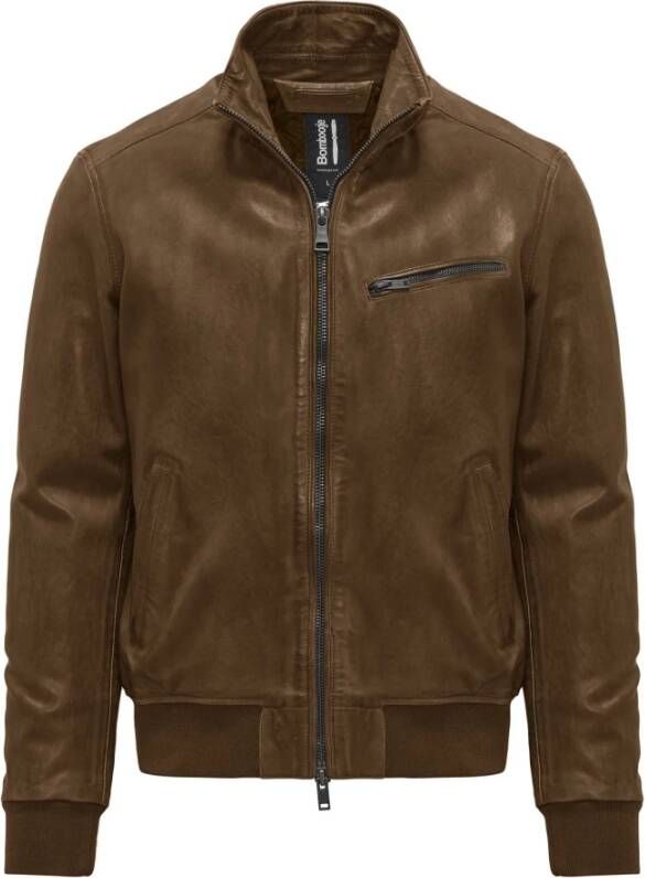 BomBoogie Leren bomberjack met aviator-look Bruin Heren