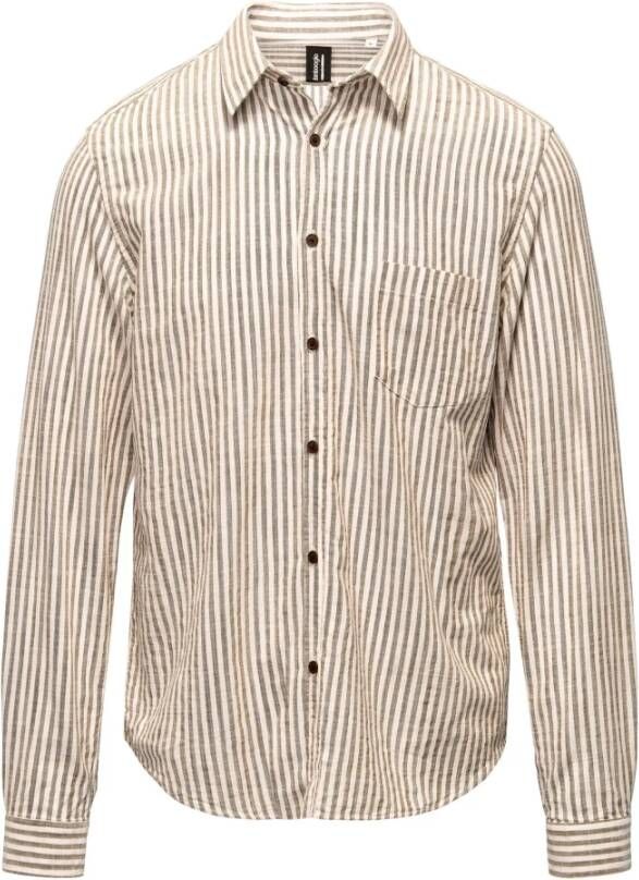 BomBoogie Linen Cotton Striped Shirt Bruin Heren