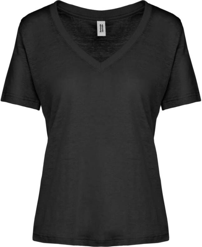 BomBoogie Linnen Jersey V-Hals T-Shirt Zwart Dames