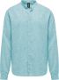 BomBoogie Linnen Katoenen Mandarin Kraag Shirt Blauw Heren - Thumbnail 1
