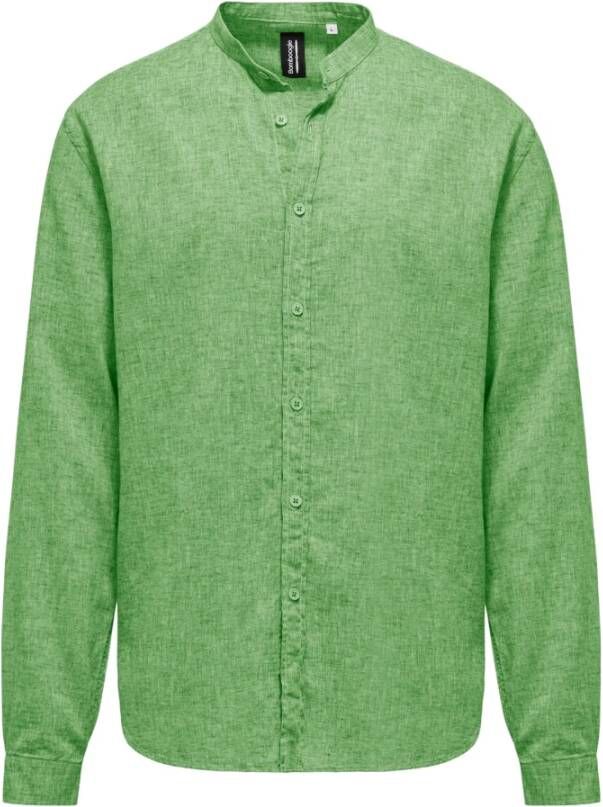 BomBoogie Linnen Katoenen Mandarin Kraag Shirt Groen Heren