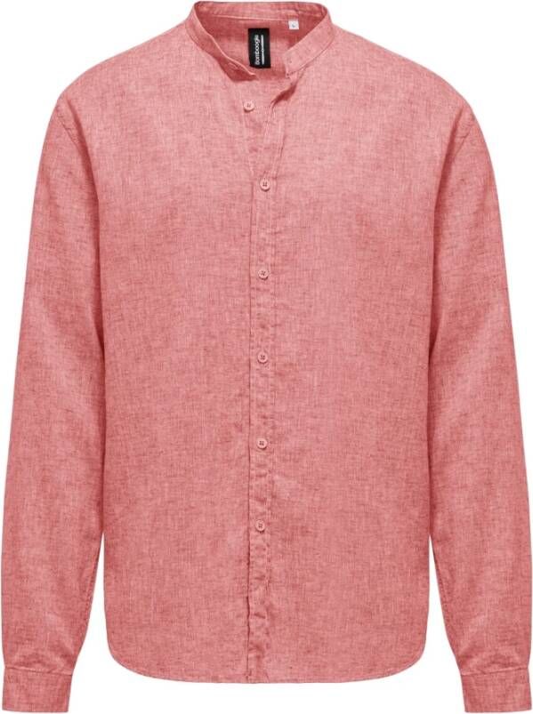 BomBoogie Linnen Katoenen Mandarin Kraag Shirt Rood Heren