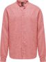 BomBoogie Linnen Katoenen Mandarin Kraag Shirt Rood Heren - Thumbnail 1