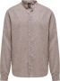 BomBoogie Linnen Katoenen Mandarin Kraag Shirt Brown Heren - Thumbnail 1