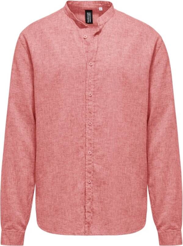 BomBoogie Linnen Katoenen Mandarin Kraag Shirt Rood Heren