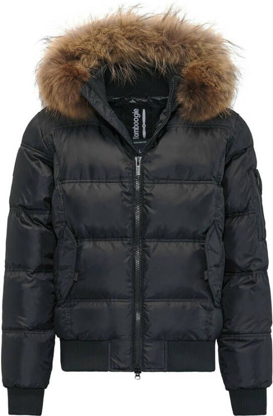 BomBoogie Padded Down Bomber Jacket with Fur Zwart Unisex