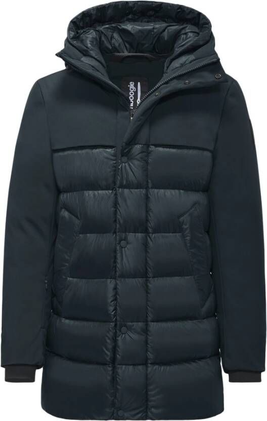 BomBoogie Bi-materiaal Dons Parka met Dubbele Capuchon Blue Heren