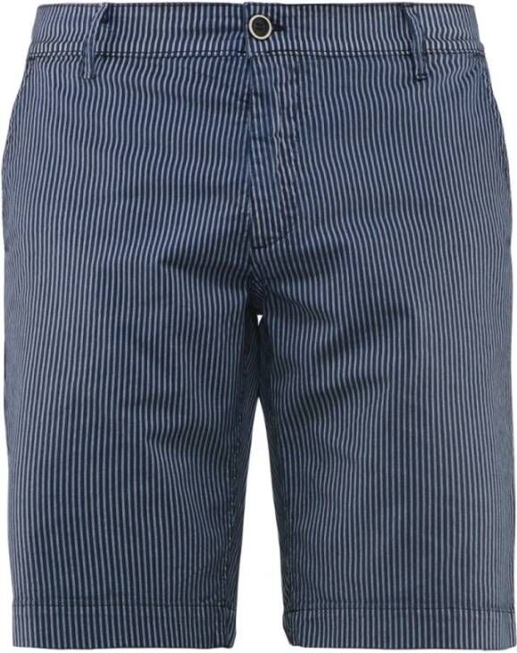 BomBoogie Pinstripe Chino Shorts in Stretch Cotton Gabardine Blauw Heren