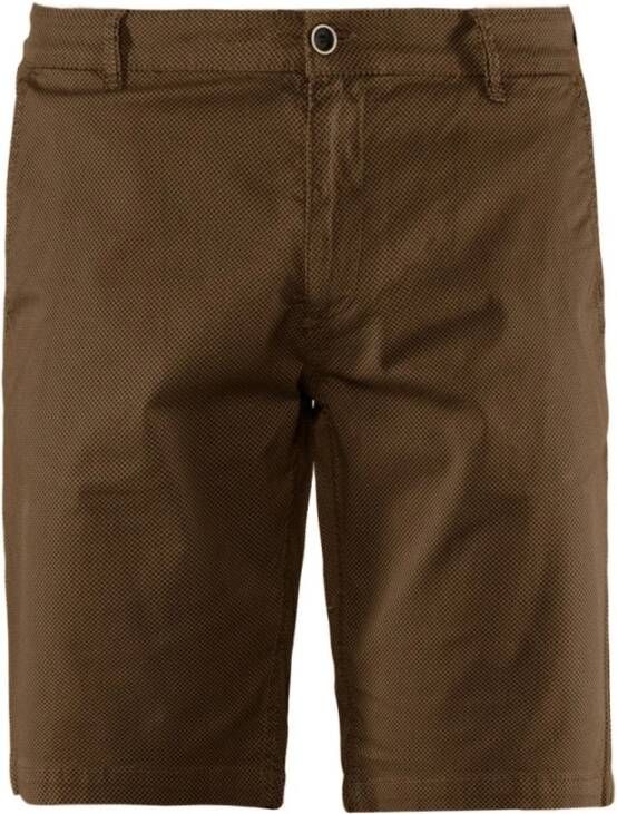 BomBoogie Regular Fit Stretch Katoenen Chino Bermuda Shorts met Microprint Bruin Heren