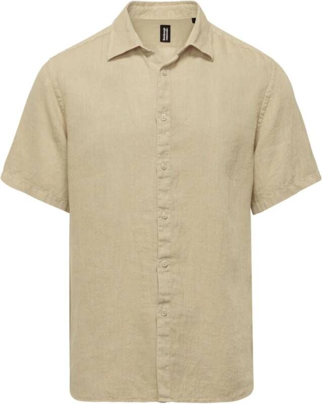BomBoogie Linnen Overhemd met Korte Mouwen Beige Heren