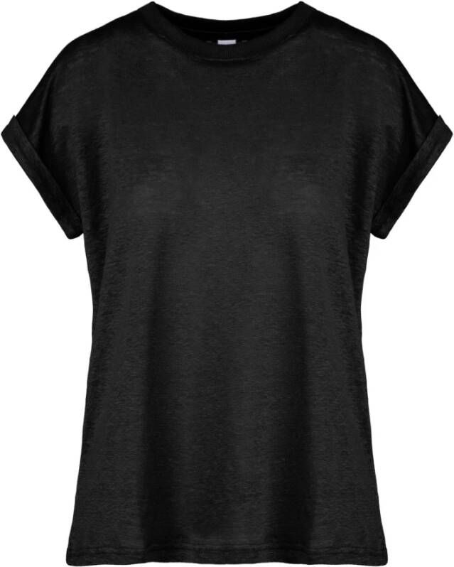 BomBoogie Slub Linnen Jersey T-Shirt Zwart Dames