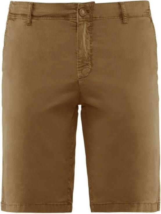 BomBoogie Stretch Katoenen Gabardine Slim Fit Chino Bermuda Shorts Bruin Heren