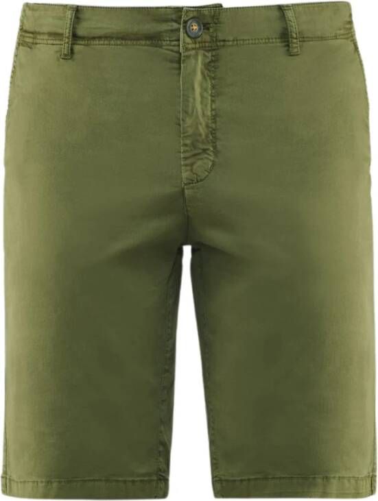 BomBoogie Stretch Katoenen Gabardine Slim Fit Chino Bermuda Shorts Groen Heren