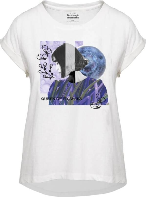 BomBoogie T-shirt met bessenprint en korte mouwen White Purple Blue Gray Dames