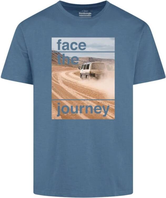 BomBoogie Face the Journey Print T-Shirt Blue Beige White Green Orange Heren