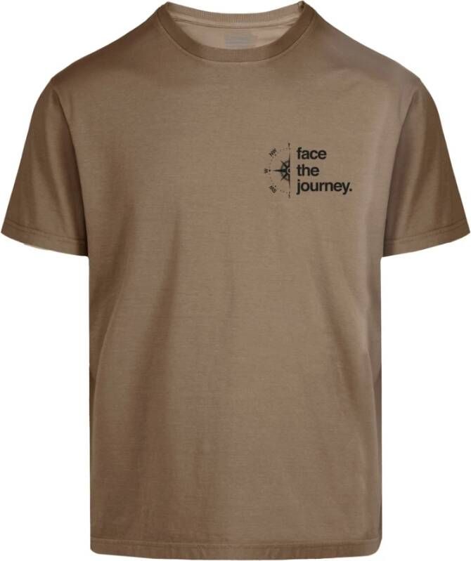 BomBoogie Heren T-shirt van katoenen jersey met ronde hals en Face the Journey-print Face the Journey Crewneck T-shirt Brown Green Orange Heren