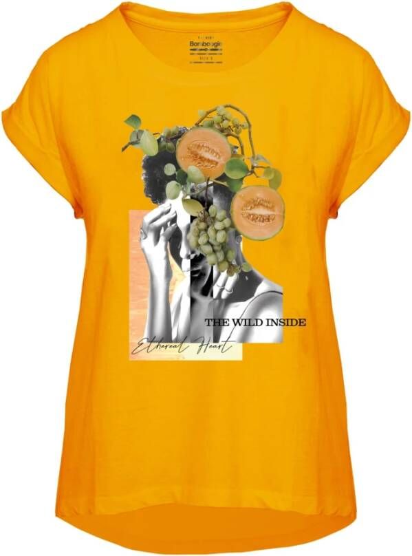 BomBoogie Meloni Front Print T-Shirt met Voorprint Meloenen Meloenenprint Korte Mouw Dames T-Shirt Yellow Beige Brown Gray Dames