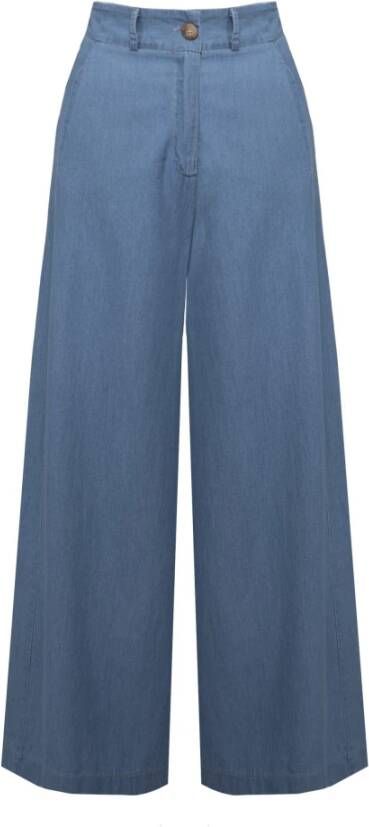 BomBoogie Trendy Chambray Katoenen Palazzo Broek Blauw Dames