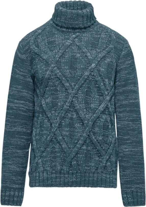 BomBoogie Turtleneck Sweater van wolmix met ruitpatroon Blauw Heren