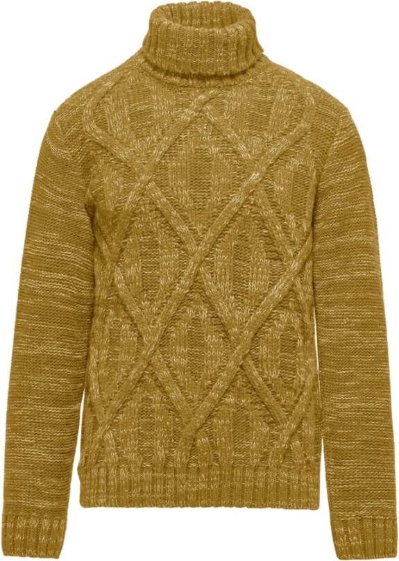 BomBoogie Turtleneck Sweater van wolmix met ruitpatroon Geel Heren