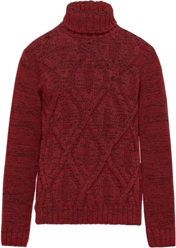 BomBoogie Turtleneck Sweater van wolmix met ruitpatroon Rood Heren