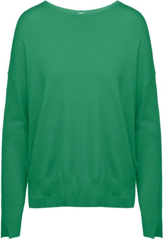 BomBoogie Viscosemix Pullover met Boothals en Splitten Groen Dames