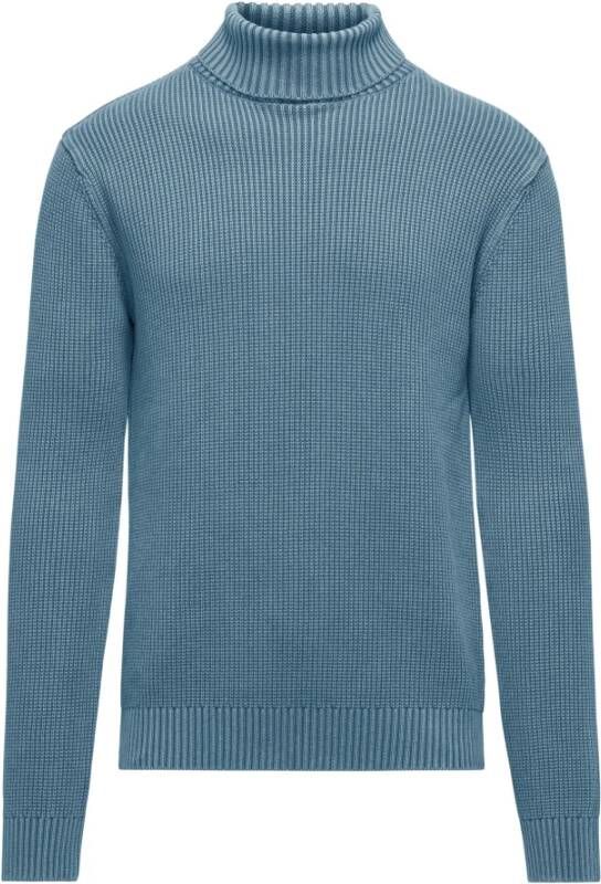 BomBoogie Warm Geribbelde Katoenen Turtleneck Blauw Heren