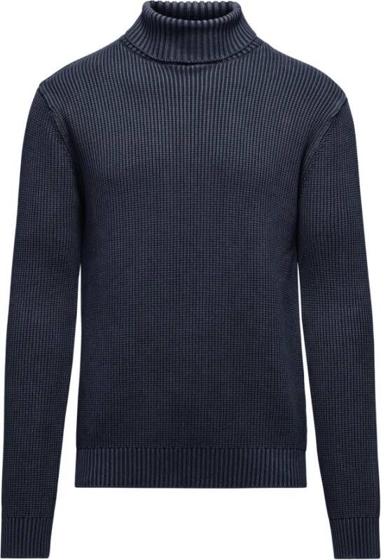 BomBoogie Warm Geribbelde Katoenen Turtleneck Blauw Heren
